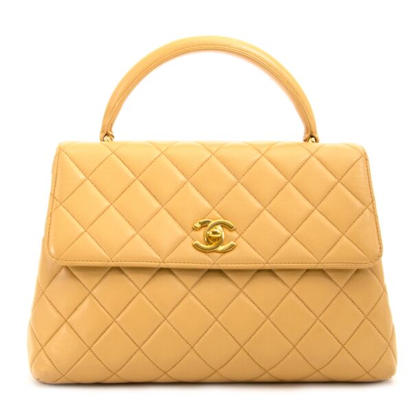 chanel rare nude evening top handle kelly style flap bag now for sale at labellov vintage fashion webshop belgium