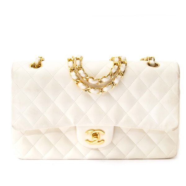 Chanel White Lambskin Medium Classic Double Flap Bag 