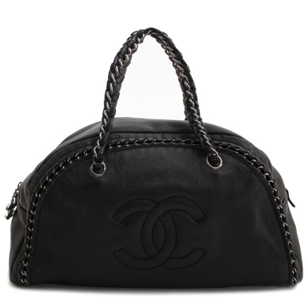 Chanel Black Leather Bowling Bag now for sale at labellov vintage fashion webshop belgium for the lowest price