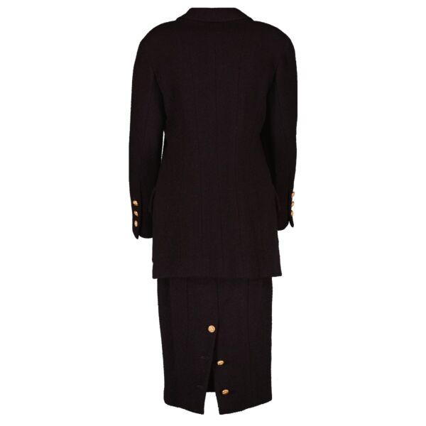 Chanel Vintage Black Tweed Scarf Collar Jacket/Skirt Set