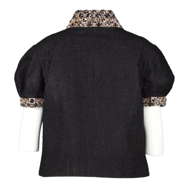 Chanel A/W 2008 Black Short Sleeve with Rhinestones Tweed Jacket - Size FR40 