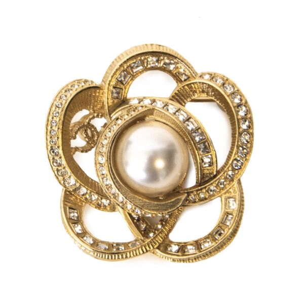 Chanel Camelia Gold Pearl Brooch