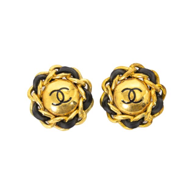 Chanel Gold And Black Logo Clip-On Earrings 