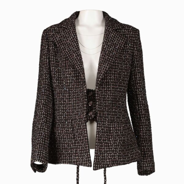 Chanel 23A Black Beaded Tweed Jacket - Size FR38