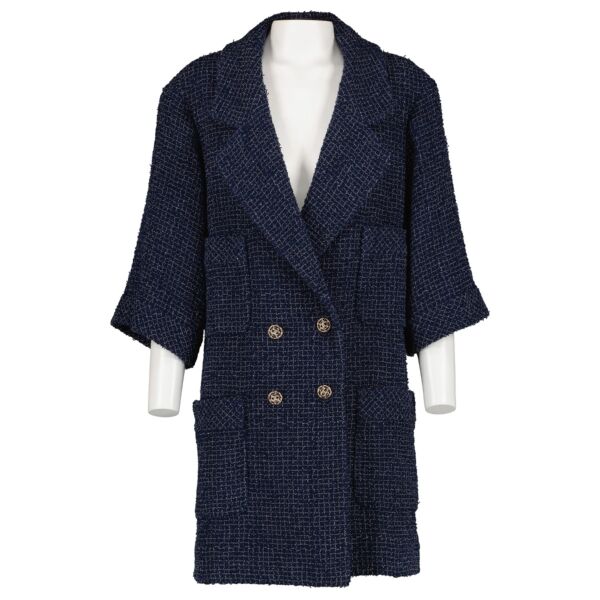 Chanel Summer 2022 Blue Cotton Tweed Coat in excellent condition at Labellov.com