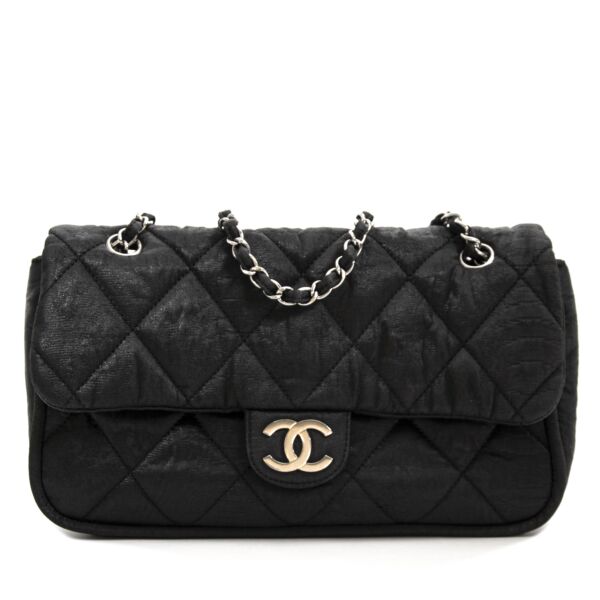 Chanel Black Glitter Jersey Flap Bag now for sale at labellov vintage fashion webshop belgium