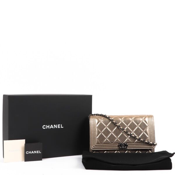 Chanel Metallic Gold Boy Wallet On Chain