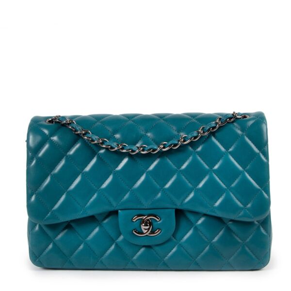 Chanel Teal Quilted Lambskin Leather Jumbo Classic Double Flap Bag