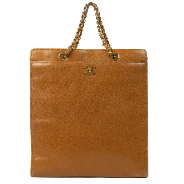 Chanel Vintage Camel Brown Leather Tote Bag
