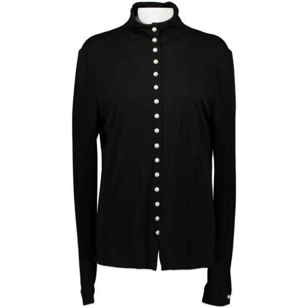 Chanel Black Long Sleeve Blouse Pearl Embellished Button Detail - Size FR50 kopen en verkopen aan de beste prijs