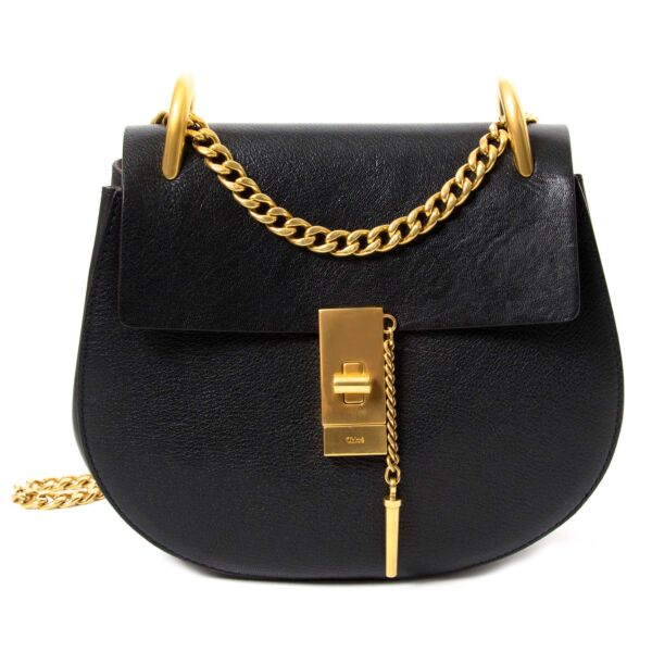 chloe black drew textured-leather shoulder bag now for sale at vintage fashion webshop belgium