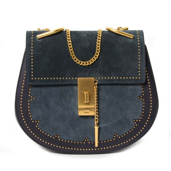 chloé drew studded suede and leather shoulder bag at labellov vintage fashion webshop belgium