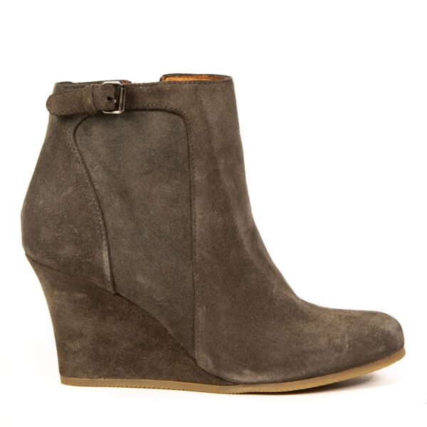 Lanvin Grey Suede Wedge Ankle Boots - Size 36,5 