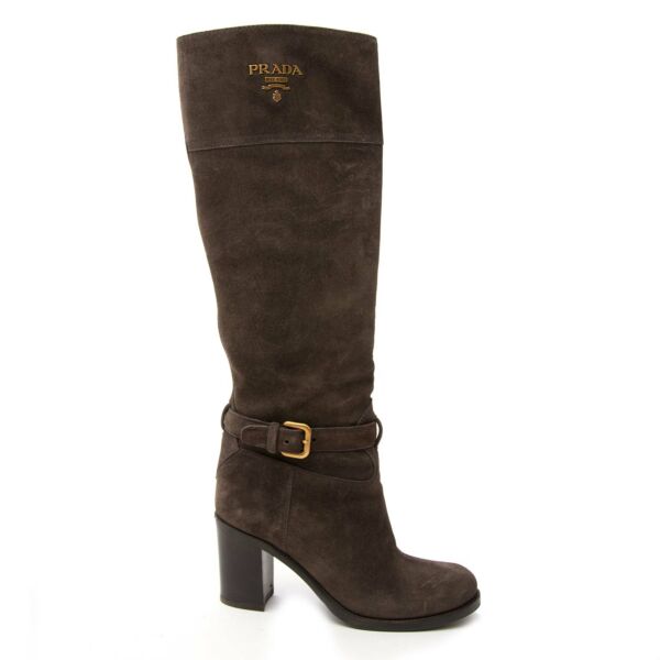 Prada Grey Suede Buckle Detail Boots for sale online at Labellov