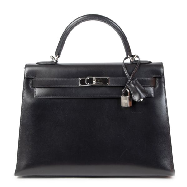 Authentic second hand vintage Hermès Kelly II 32 Sellier Noir Veau Box PHW