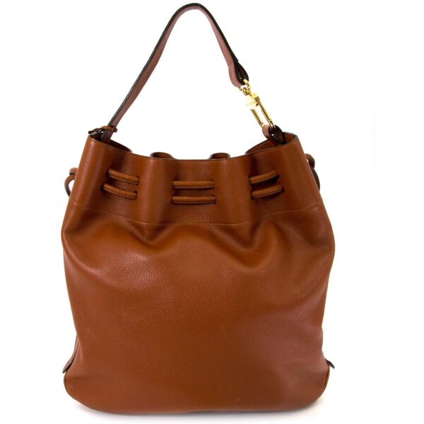 Delvaux Brown Leather Drawstring Bag for the best price at Labellov