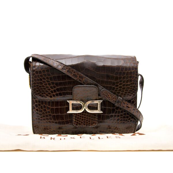 Delvaux Brown Croco Bourgogne Shoulder Bag