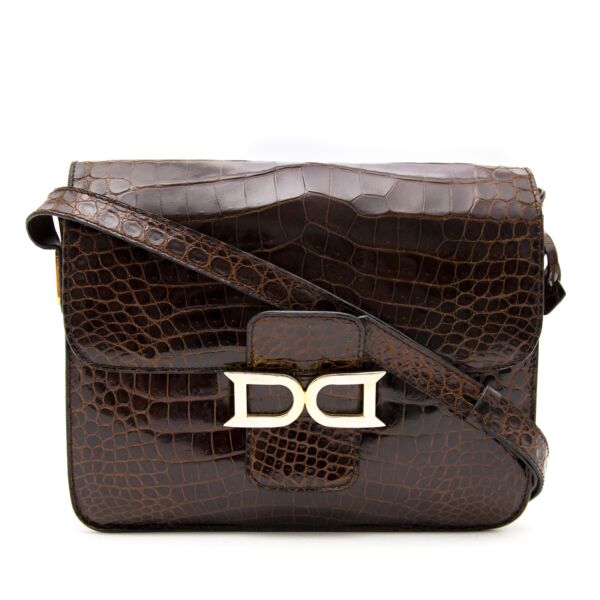 Delvaux Brown Croco Bourgogne Shoulder Bag kopen aan de beste prijs bij Labellov