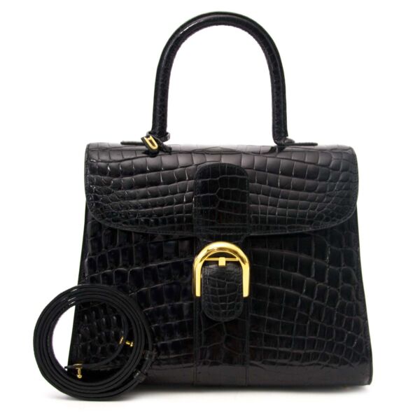 Delvaux Brillant MM Crocodile black with golden hardware + strap shop safe and secure online at labellov.com