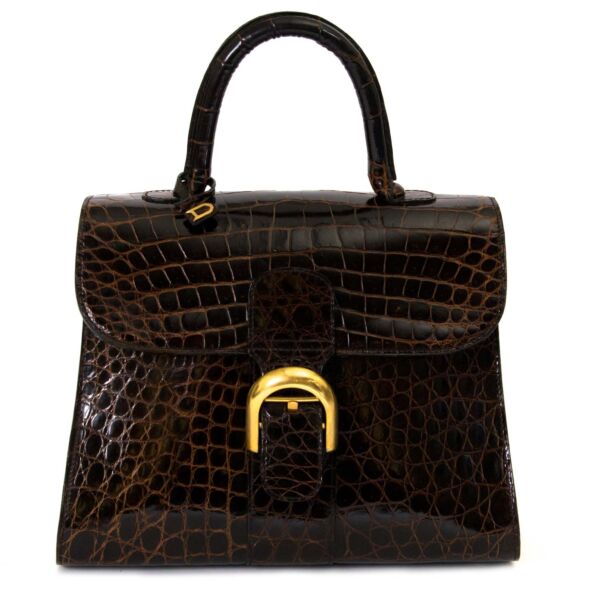 Delvaux Brown Croco Brillant MM now for sale at labellov vintage fashion webshop belgium
