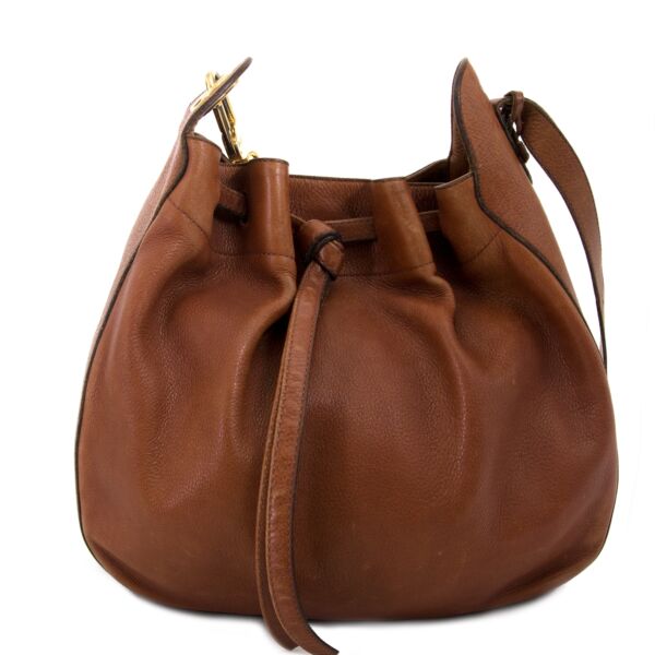 Koop Delvaux Brown Leather Drawstring Tote bij labellov antwerpen aan de beste prijs