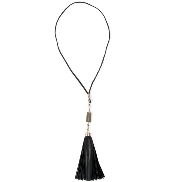 delvaux black leather necklace with fringes now for sale at labellov vintage fashion webshop belgium