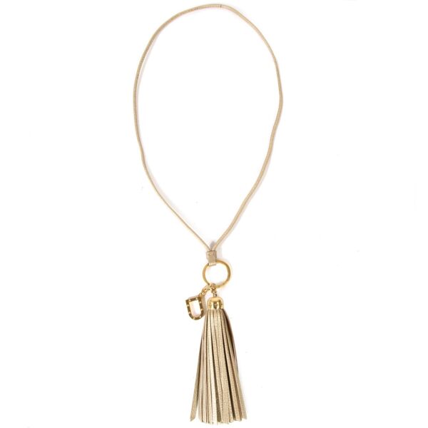 delvaux gold fringed leather necklace now for sale at labellov vintage fashion webshop belgium