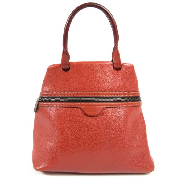 Deux De Delvaux Red Leather Top Handle Bag now for sale at labellov vintage fashion webshop belgium