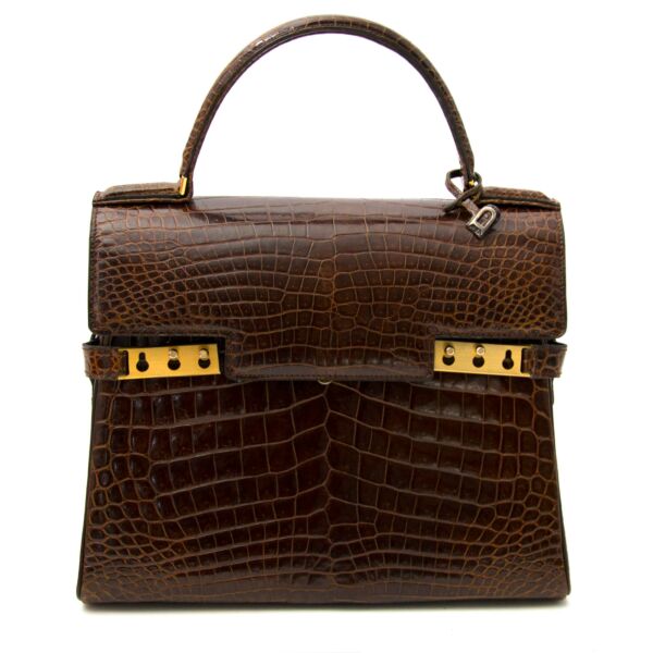Delvaux Tempête Brown Crocodile Handbag  for sale online at Labellov