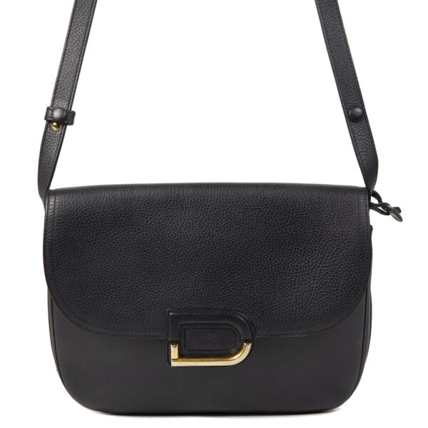 Authentieke tweedehands Delvaux Vintage Dark Blue D Logo Bag juiste prijs veilig online winkelen LabelLOV webshop luxe merken winkelen Antwerpen België mode fashion