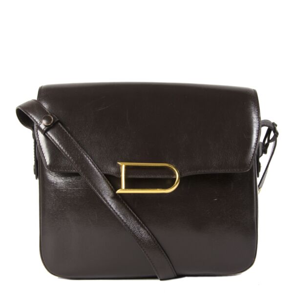 koop veilig online tegen de beste prijs Delvaux Dark Brown Logo Crossbody Bag