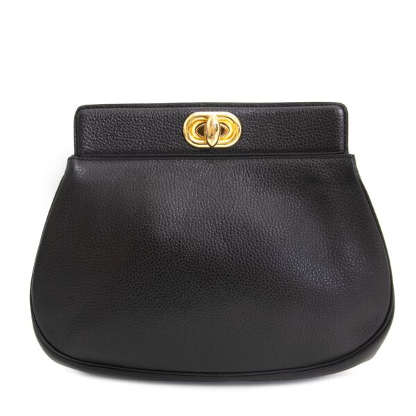 acheter en ligne seconde main Delvaux Black Leather Pochette Clutch 