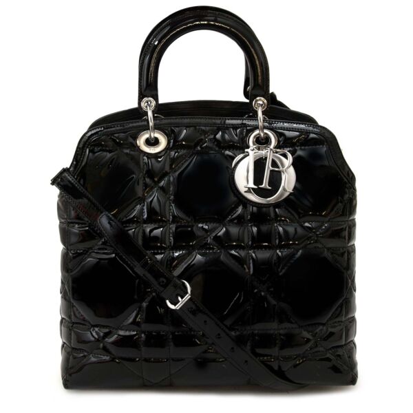 Buy christian dior lady dior black patent bag now online at labellov vintage fashion webshop belgium