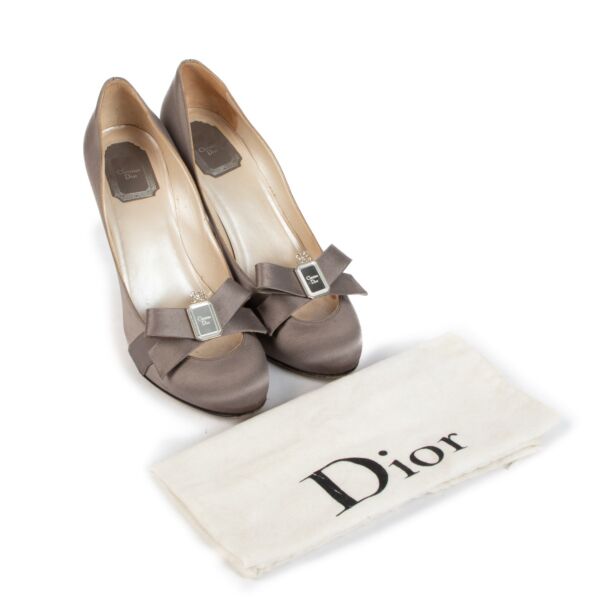 Christian Dior 60th Anniversary Grey Satin Bow Heels - Size 40