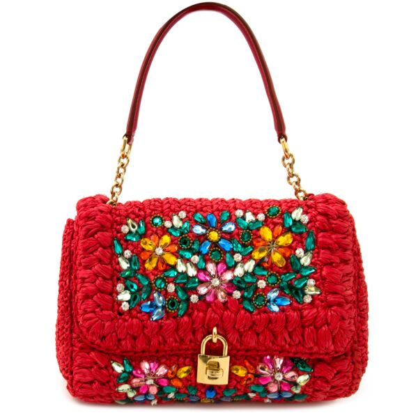 safe online shopping at labellov vintage fashion webshop belgium with dolce & gabbana red woven miss sicily bag