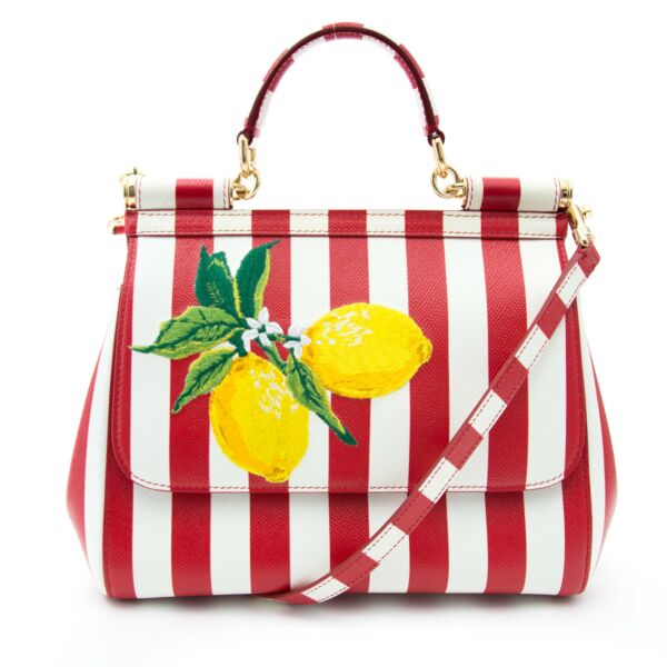 Dolce & Gabbana  Red and White Striped Lemons Miss Sicily Bag acheter en ligne comme neuf