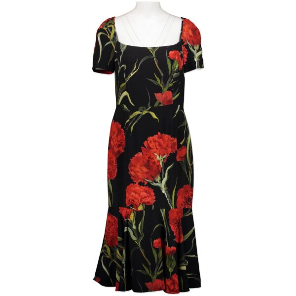 Dolce & Gabbana Flower Print Black Dress - Size 46 