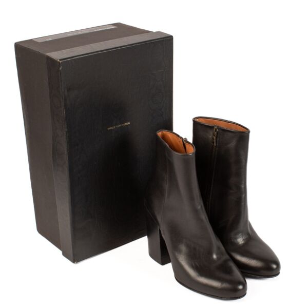 Dries Van Noten Black Leather Block Heel Ankle Boots - Size 37