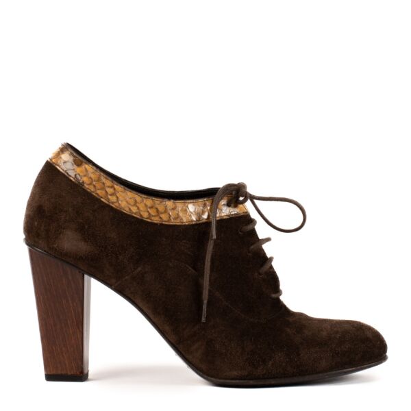 Dries Van Noten Brown Suede Python Trim Lace-Up Booties - Size 37