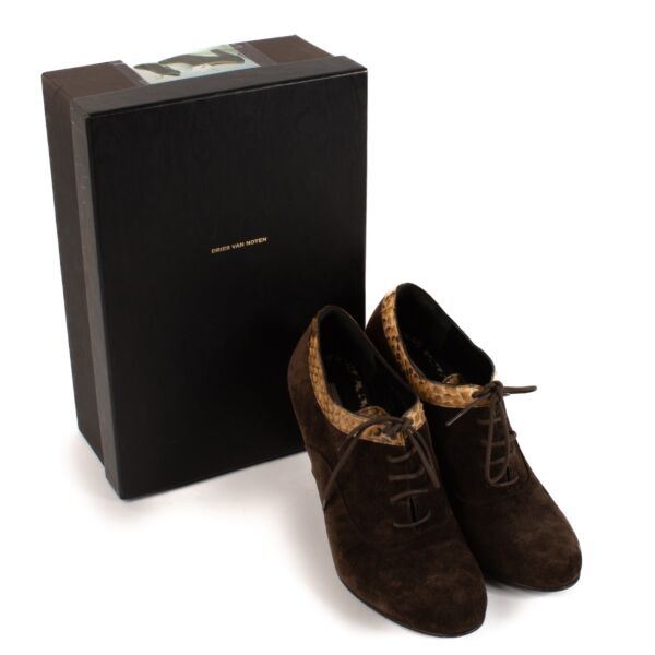 Dries Van Noten Brown Suede Python Trim Lace-Up Booties - Size 37