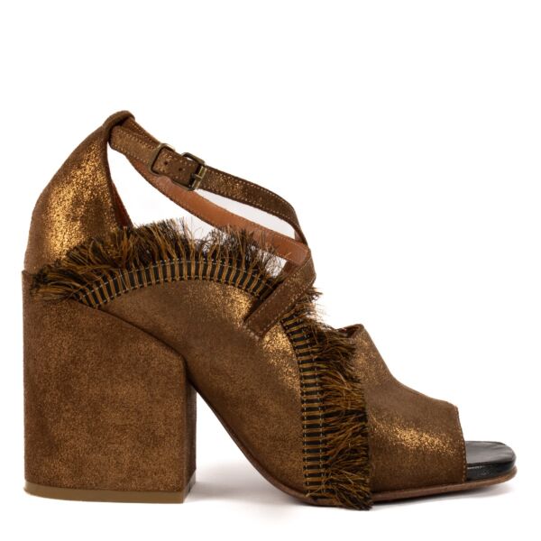 Dries Van Noten AW 2015 Bronze Brocade Fringe Block Heel Sandals - Size 37