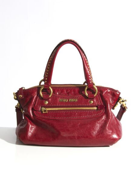 Red Miu Miu leather handbag with gold details and studs