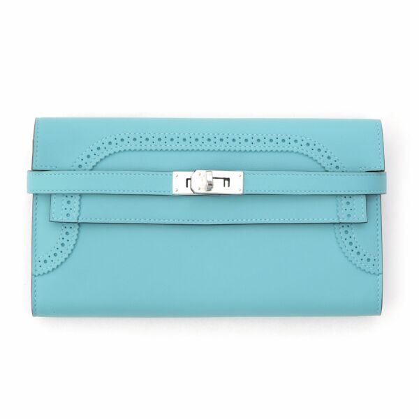 Hermès Kelly Classic Ghillies Wallet Veau Swift Blue Atole PHW