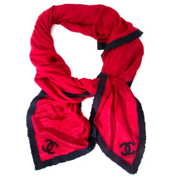 chanel cashmere and wool scarf now for sale at labellov vintage fashion webshop belgium