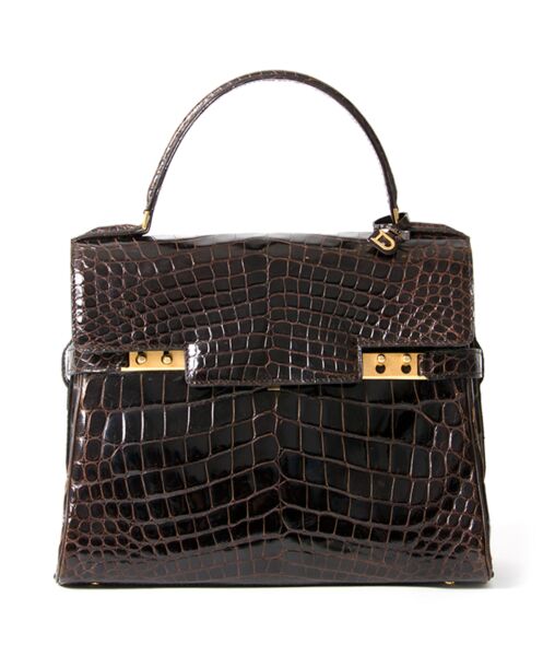 Delvaux Dark Brown Crocodile Tempête buy safe online secondhand designer vintage Delvaux crocodile tempete like new best price 