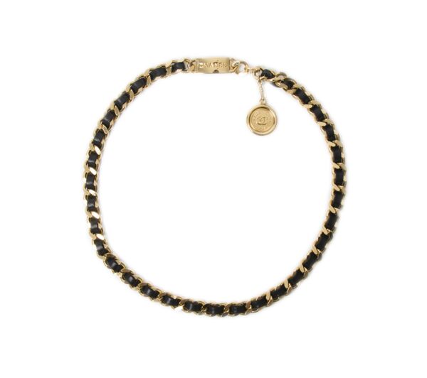 Chanel Gold Black Woven Chain Belt 