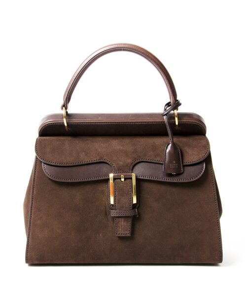 Gucci Dark Brown Leather & Suede Top Handle Satchel winkelen online veilig webshop Antwerpen LabelLOV België authentiek luxe merken designer ontwerpen mode  