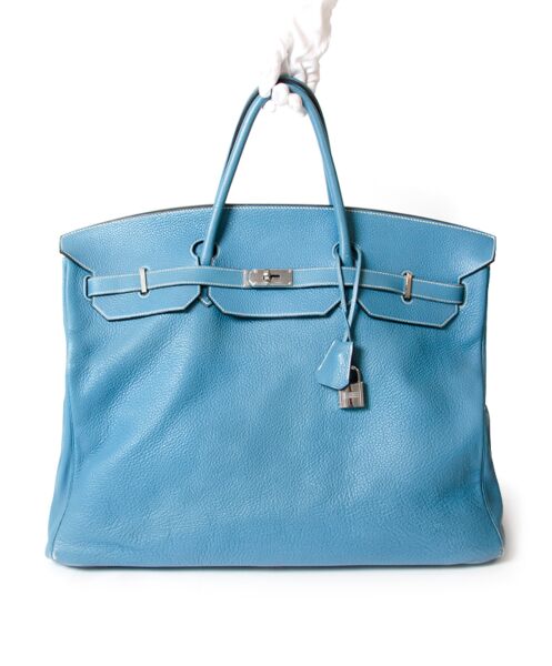 Vintage Hermès HAC (Haut-è-Courroies) Blue Jean 55 PHW. Buy safe secondhand designer vintage Herems togo leather like new, best price online webshop labellov 