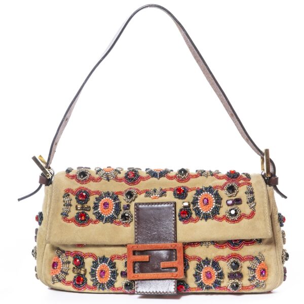 Fendi Beige Embellished Baguette Bag