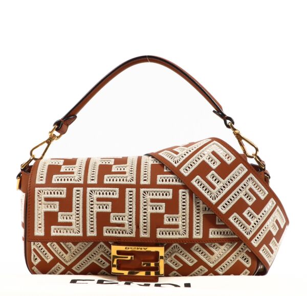 Fendi Brown Embroidered FF Medium Baguette Bag